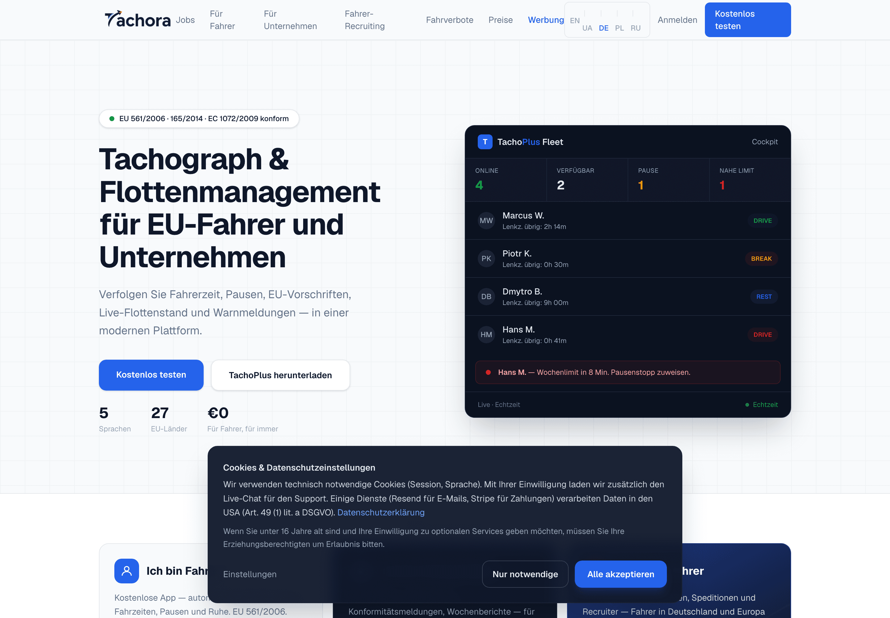 Tachora Hub — Web-Disposition für Flotten in Echtzeit